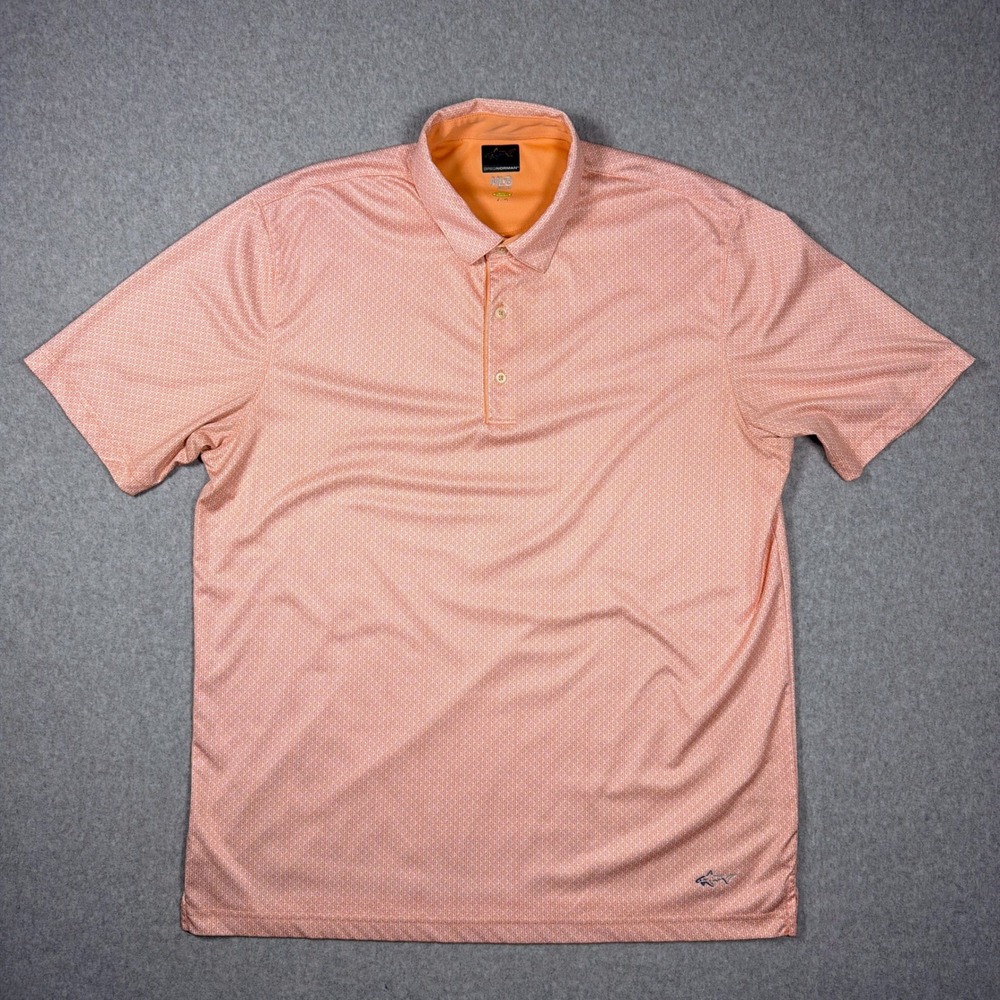 Greg Norman ML75 Play Dry Golf Polo Shirt Mens XL Orange Geometric Print Shark